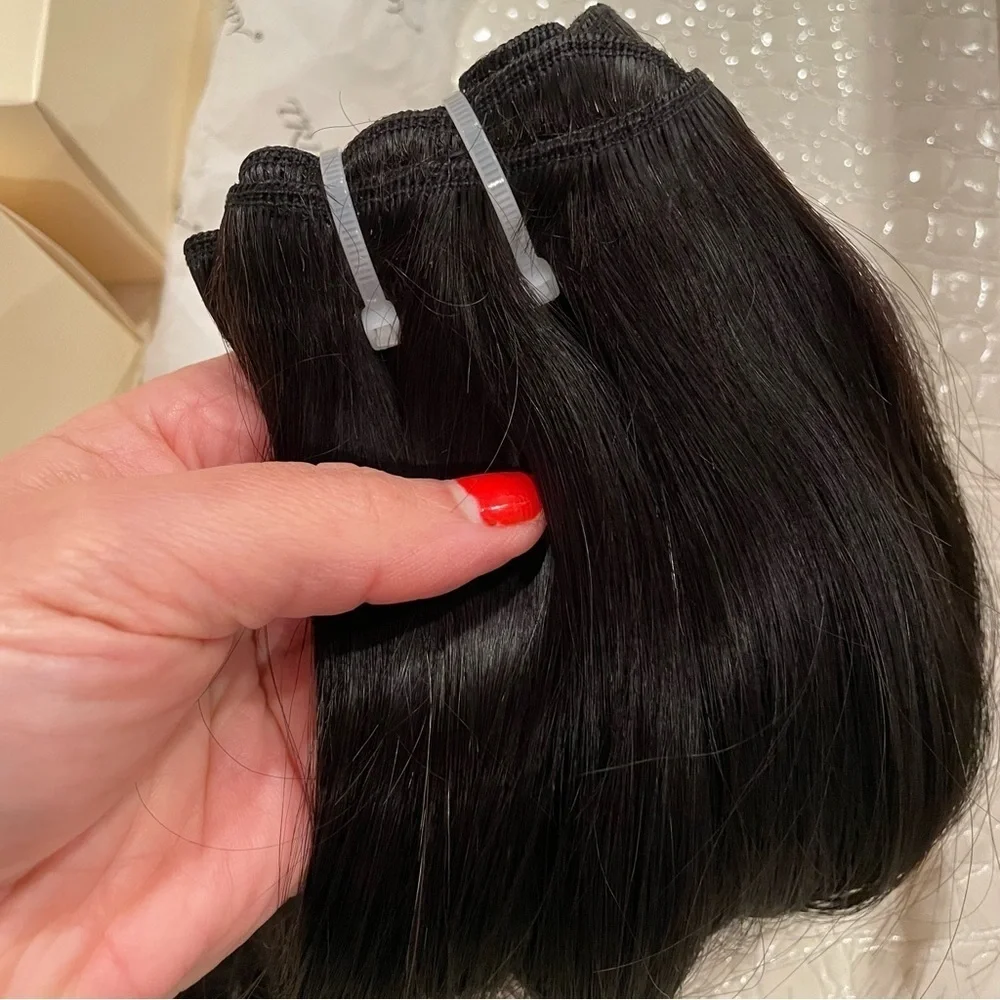 16” Natural Black Hair 100% Human Hair Weft Sew In Extensions 200g #EC6